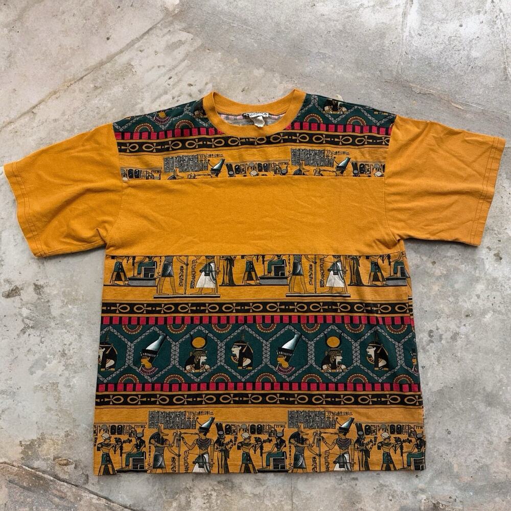 Vintage 90s Egyptian Hieroglyphics AOP Tee Shirt Anderson Medium Short Sleeve